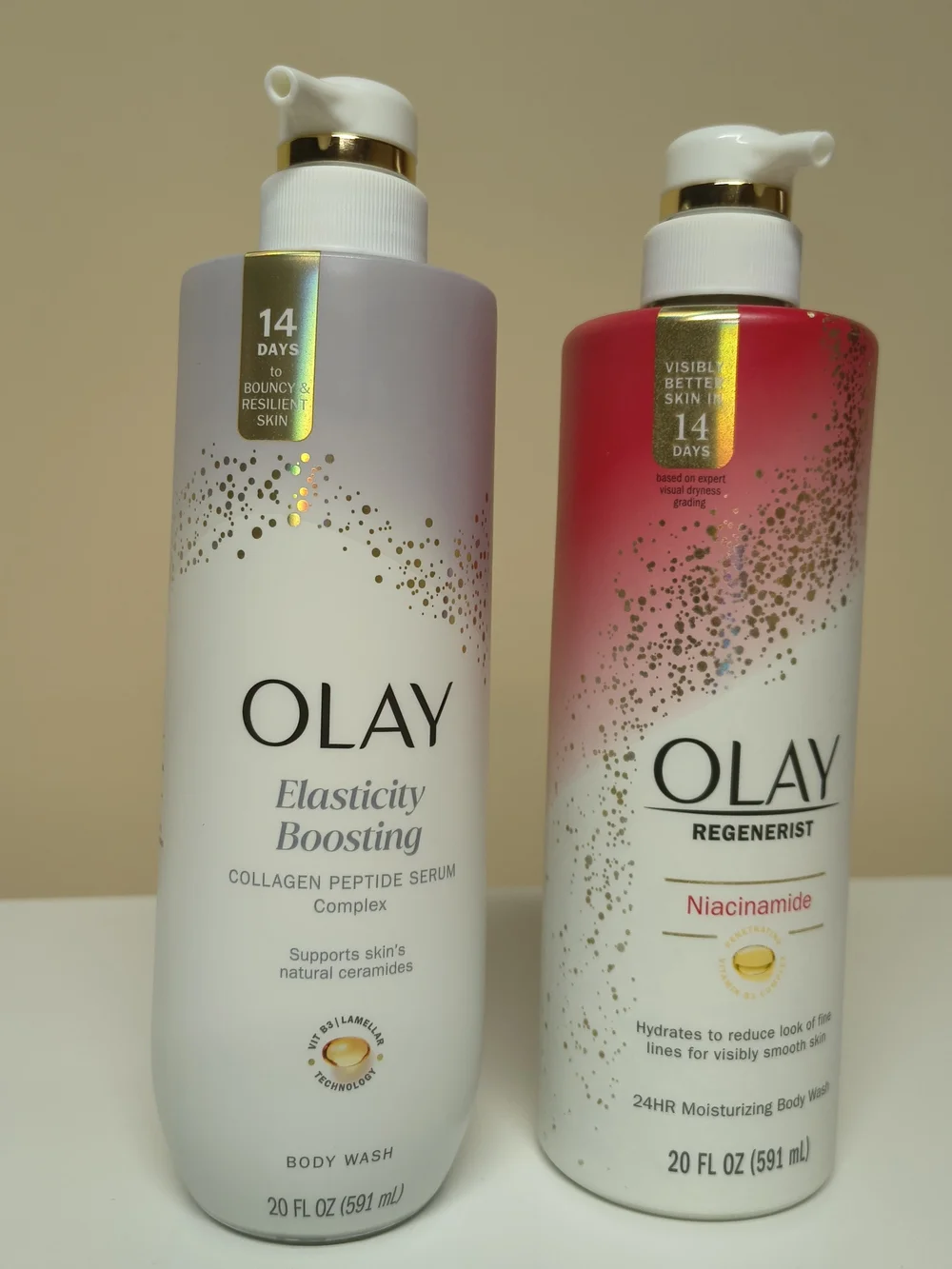 OLAY Regenerist & Elasticity Boosting Body Wash Duo - Pink, Cream, White